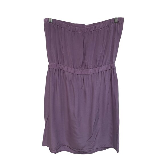 Glam Silk Ruffle Strapless Mini Dress Size Large Elastic Waist Purple Feminine - Picture 2 of 6